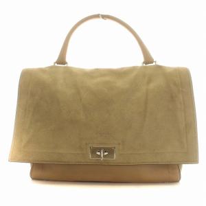 シャークトゥース レザー ターンロック クロスボディ スエード ショルダーバッグ ベージュ /G