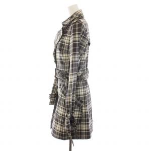 BURBERRY BLUE LABEL シングル トレンチコート チェック ミドル丈 アウター 38 M 茶 ダークブラウン アイボリー