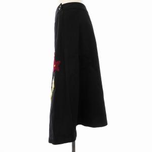 Lois CRAYON フレアスカート ひざ丈 花柄刺繍 M 黒 ブラック