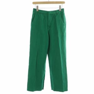 22SS コットンリネンストレートパンツ センタープレス 麻 リネン 38 M 緑 グリーン 22030220910020
