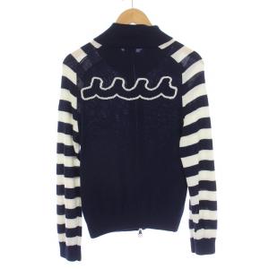 muta ボーダードライバーズニット ジャケット ジップアップ ハイネック ウール M 紺 ネイビー 白 ホワイト