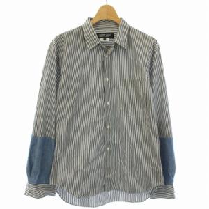 AD2013 シャツ 袖切替 長袖 ストライプ XS 黒 ブラック 白 ホワイト DM-B030 /TK