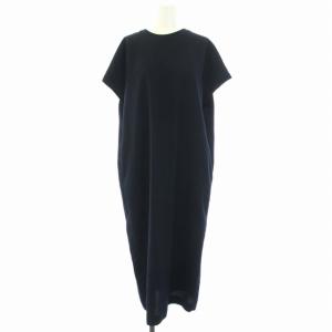24SS FLUID BACK SATIN ワンピース フレンチスリーブ ミモレ丈 ロング 4 9号 紺