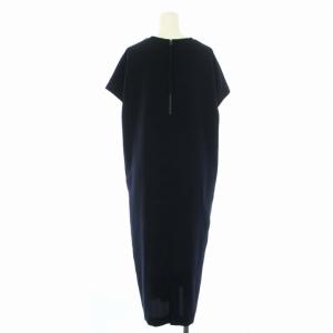 iCB 24SS FLUID BACK SATIN ワンピース フレンチスリーブ ミモレ丈 ロング 4 9号 紺