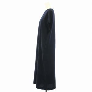 iCB 24SS FLUID BACK SATIN ワンピース フレンチスリーブ ミモレ丈 ロング 4 9号 紺