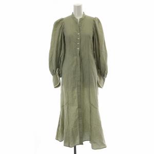 COCO DEAL サッカーボリュームスリーブペプラムワンピース ロング マキシ フレア タック キーネック バルーンスリーブ