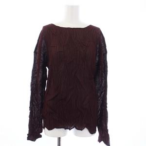 プリーツ カットソー 長袖 茶 ブラウン