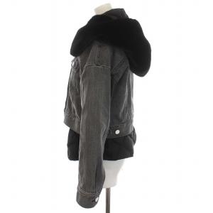 Diagram GRACE CONTINENTAL 20AW デニムコンビジャケット ダウンライナー 3WAY エコファー フード付き アウター 36 S 黒 ブラック グレー