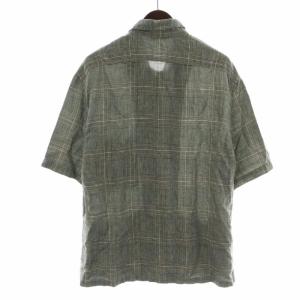 BARENA シャツ チェック 麻 リネン 半袖 48 L グレー /XK