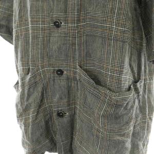 BARENA シャツ チェック 麻 リネン 半袖 48 L グレー /XK