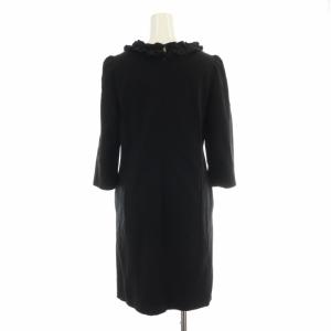 TO BE CHIC ワンピース ひざ丈 フリル Uネック 七分袖 40 L 黒 ブラック