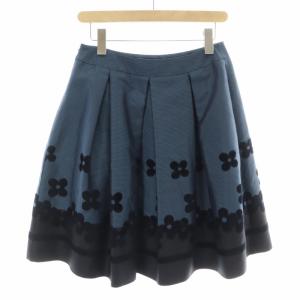 M'S GRACY フレア スカート ひざ丈 タック 花柄 40 L 紺 ネイビー
