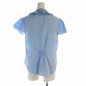 RALPH LAUREN シャツ ブラウス カットソー 麻 リネン フリル プリーツ 半袖 青 ブルー