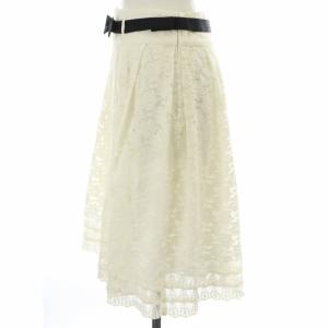 TO BE CHIC フレアスカート ひざ丈 レース リボン ベルト タック カットワーク 40 M 白 ホワイト