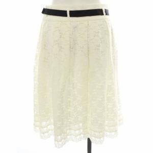 TO BE CHIC フレアスカート ひざ丈 レース リボン ベルト タック カットワーク 40 M 白 ホワイト