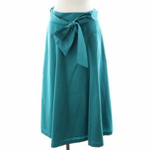 19SS フレアスカート ミモレ ロング リボン付き 40 M 緑 グリーン /AN31