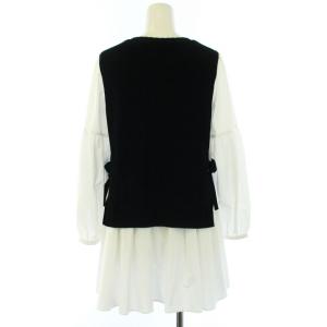 TO BE CHIC 19AW ブラウスレイヤー ニットチュニック ドッキング 長袖 40 M 白 ホワイト 黒 ブラック W5N01-239-09