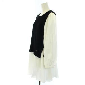 TO BE CHIC 19AW ブラウスレイヤー ニットチュニック ドッキング 長袖 40 M 白 ホワイト 黒 ブラック W5N01-239-09