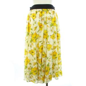 TO BE CHIC スカート 花柄 フレア ロング ミモレ丈 リボン イージー 40 M 黄色 イエロー