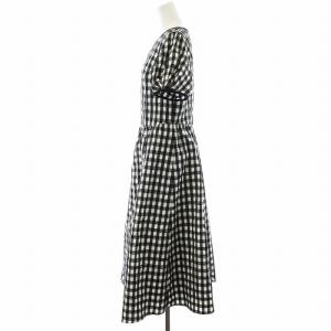 TO BE CHIC ワンピース ミモレ ロング チェック柄 半袖 40 M 黒 ブラック 白 ホワイト