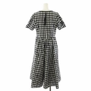 TO BE CHIC ワンピース ミモレ ロング チェック柄 半袖 40 M 黒 ブラック 白 ホワイト