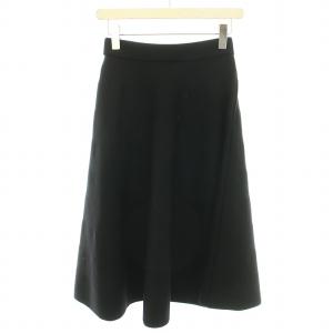 René 24年製 ニットスカート ロング ミモレ フレア イージー ハイゲージ ウール 34 S 黒 ブラック