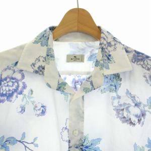 ETRO シャツ 半袖 花柄 イタリア製 39 白 ホワイト 青 ブルー