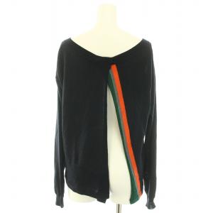 PRADA 2010年製 ニット セーター カーディガン クルーネック 長袖 バックシャン ウール 絹 シルク混 38 S 紺 ネイビー