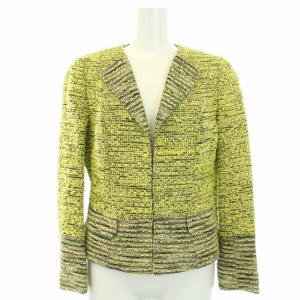 EPOCA スーツ セットアップ 上下 ツイード ジャケット 肩パット入 ワンピース 半袖 ひざ丈 38 M 黄色 イエロー 黒 ブラック