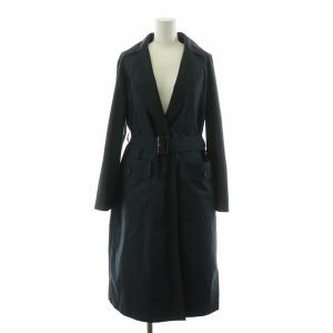 チェスターコート ロング アウター 内側ドット ライナー ベルト付き 36 M 紺 ネイビー