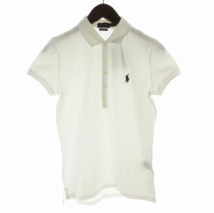 SLIM FIT ポロシャツ カットソー ロゴ 刺繍 半袖 S P 白 ホワイト