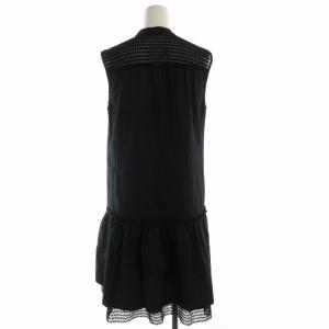 Ermanno Scervino フレアワンピース ひざ丈 ノースリーブ 切替 シアー シースルー 刺繍 プリーツ 38 M 紺 ネイビー