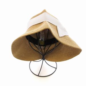 Athena New York girl 麦わら帽子 ストローハット リボン L54?56 ベージュ グレー /EE