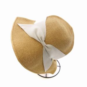 Athena New York girl 麦わら帽子 ストローハット リボン L54?56 ベージュ グレー /EE