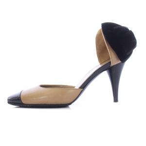 CHANEL パンプス リボン ココマーク 35 ブラック ベージュ