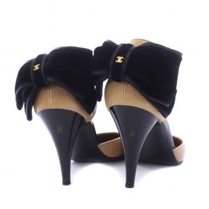 CHANEL パンプス リボン ココマーク 35 ブラック ベージュ