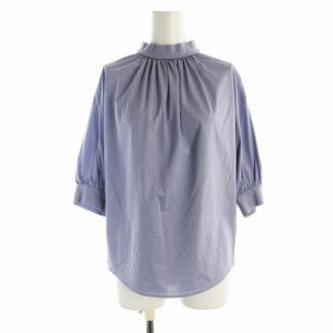 シャツ ブラウス プルオーバー ハイネック 五分袖 青 ブルー