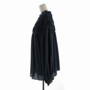 IENA ラウンドギャザーネックブラウス シャツ フリル 長袖 F 青 ブルー 21051914315040