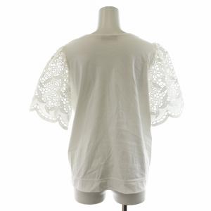 Drawer コットンレースクルーネックトップス Tシャツ カットソー 半袖 白 ホワイト 6517-206-0642