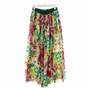 Drawer フラワープリントギャザースカート フレアスカート ミモレ ロング 花柄 麻 リネン シルク 絹 36 S