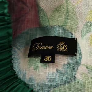Drawer フラワープリントギャザースカート フレアスカート ミモレ ロング 花柄 麻 リネン シルク 絹 36 S