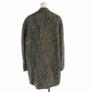 23区 ノーカラーコート ロング ツイード Vネック 36 S 白 ホワイト 黒 ブラック