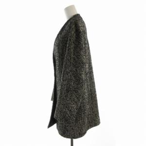 23区 ノーカラーコート ロング ツイード Vネック 36 S 白 ホワイト 黒 ブラック