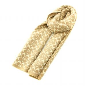 COACH マフラー ストール ニット帽 ビーニー 2点セット シグネチャー ウール ベージュ 茶 ブラウン