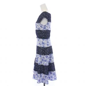 TOCCA ワンピース ひざ丈 フレンチスリーブ 花柄 切替 レース 0 S 紺 ネイビー 白 ホワイト /BM