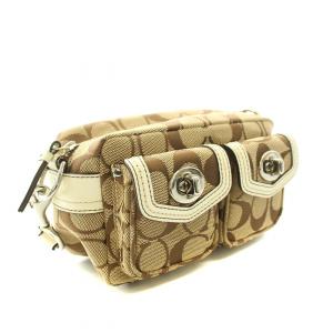COACH ハンドバッグ シグネチャー キャンバス レザー ロゴプレートチャーム ベージュ 白 ホワイト