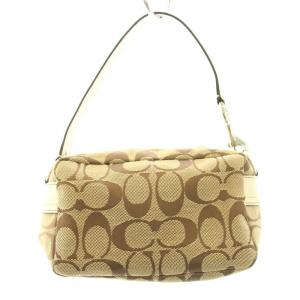 COACH ハンドバッグ シグネチャー キャンバス レザー ロゴプレートチャーム ベージュ 白 ホワイト
