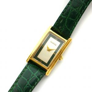 GUCCI 腕時計 クォーツ 2針 クロコ型押し レザー ウォッチ 緑 グリーン ゴールドカラー 2600L