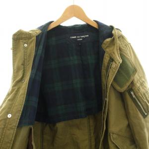 COMME des GARCONS HOMME 11AW AD2011 モッズコート アウター フード コットン 裏地チェック柄 L カーキ HH-C001