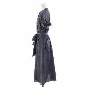 ANAYI 22AW アソートシャツラッフルスリーブ ワンピース ミモレ ロング 半袖 コットン 38 M 青 ブルー